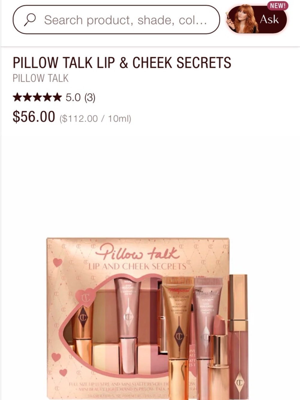 Charlotte Tilbury Pillow Talk Lip & Cheek Set — soft pinks and nude-pink